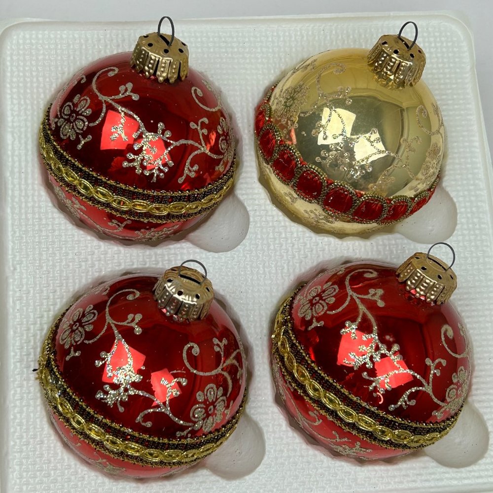 Vintage Christmas by Krebs 4 Glass Christmas Tree Ornaments -Collectible Sparkly